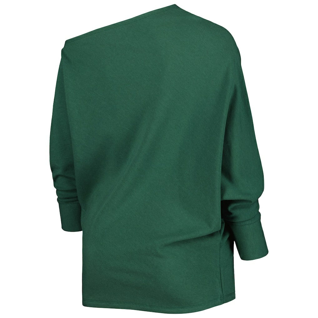 Green Bay Packers KIYA TOMLIN Women's Twisted Tri-Blend Asymmetrical 3/4-Dolman Sleeve Sweatshirt - Green Sweatshirts