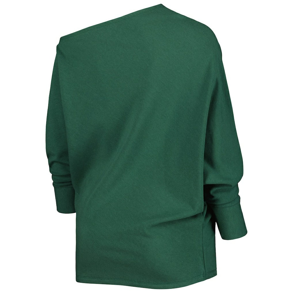 Green Bay Packers KIYA TOMLIN Women's Twisted Tri-Blend Asymmetrical 3/4-Dolman Sleeve Sweatshirt - Green Sweatshirts
