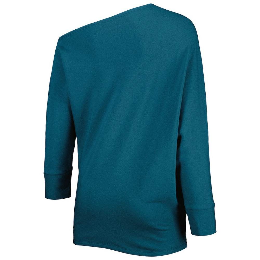 Philadelphia Eagles KIYA TOMLIN Women's Twisted Tri-Blend Asymmetrical 3/4-Dolman Sleeve Sweatshirt - Midnight Green Sweatshirts