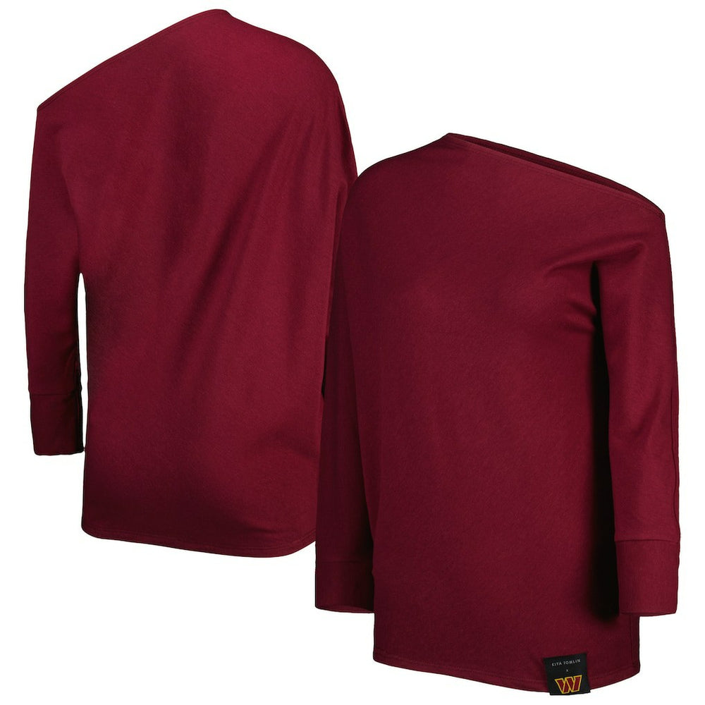 Washington Commanders KIYA TOMLIN Women's Twisted Tri-Blend Asymmetrical 3/4-Dolman Sleeve Sweatshirt - Burgundy Sweatshirts