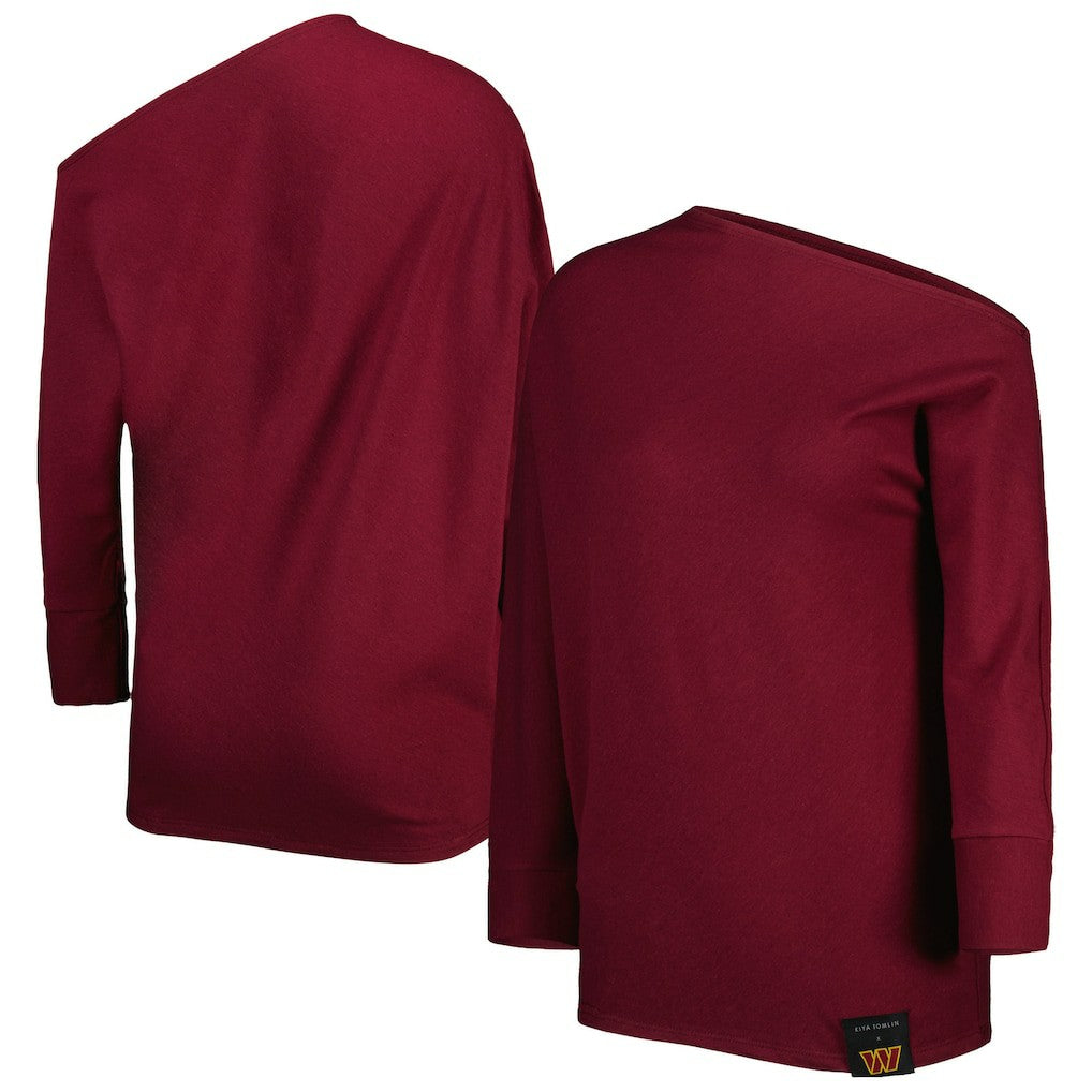 Washington Commanders KIYA TOMLIN Women's Twisted Tri-Blend Asymmetrical 3/4-Dolman Sleeve Sweatshirt - Burgundy Sweatshirts