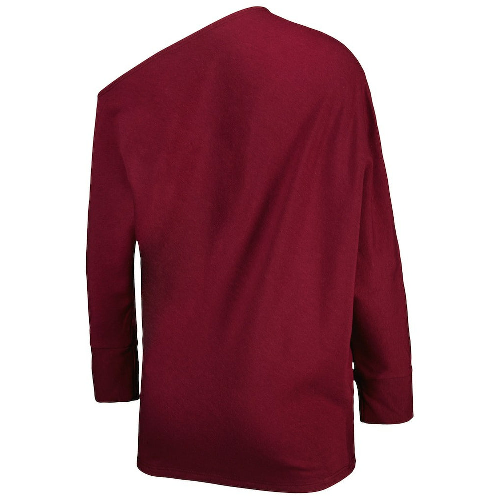 Washington Commanders KIYA TOMLIN Women's Twisted Tri-Blend Asymmetrical 3/4-Dolman Sleeve Sweatshirt - Burgundy Sweatshirts