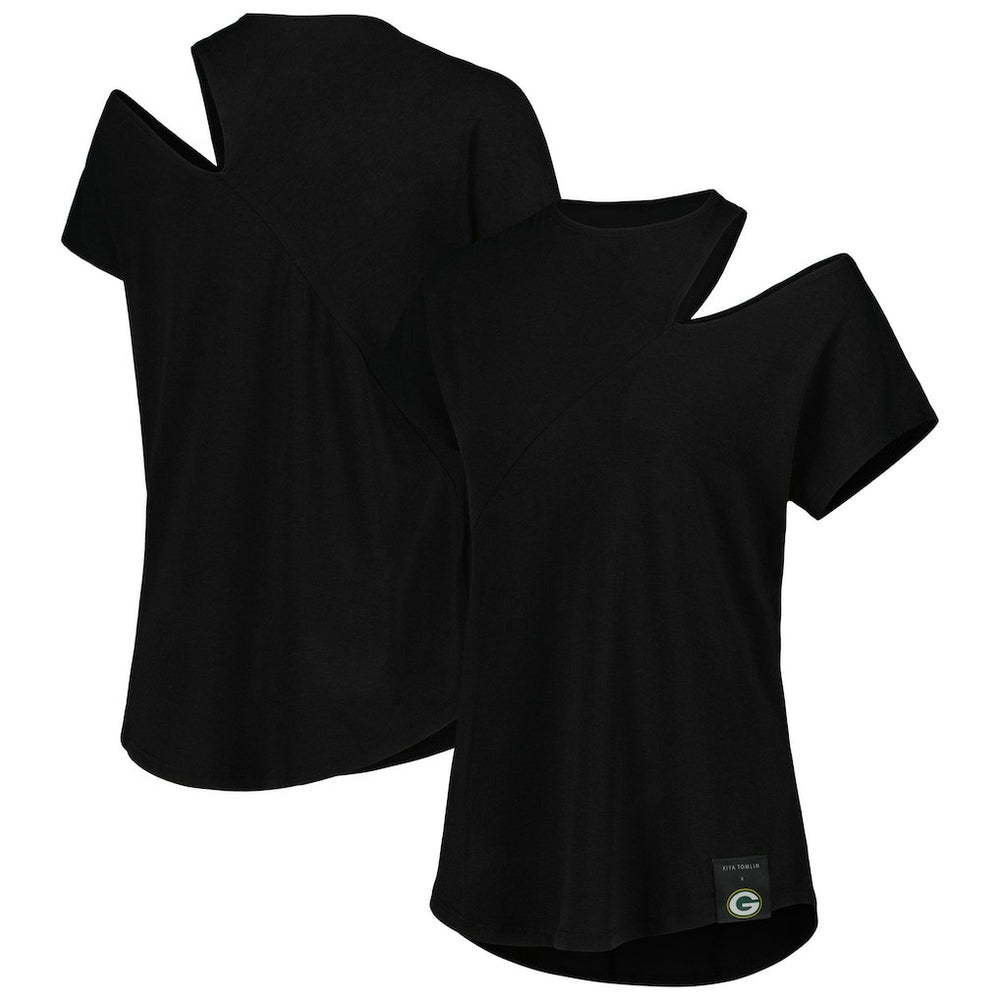 Green Bay Packers KIYA TOMLIN Women's Cut Out Tri-Blend Shirt - Black
