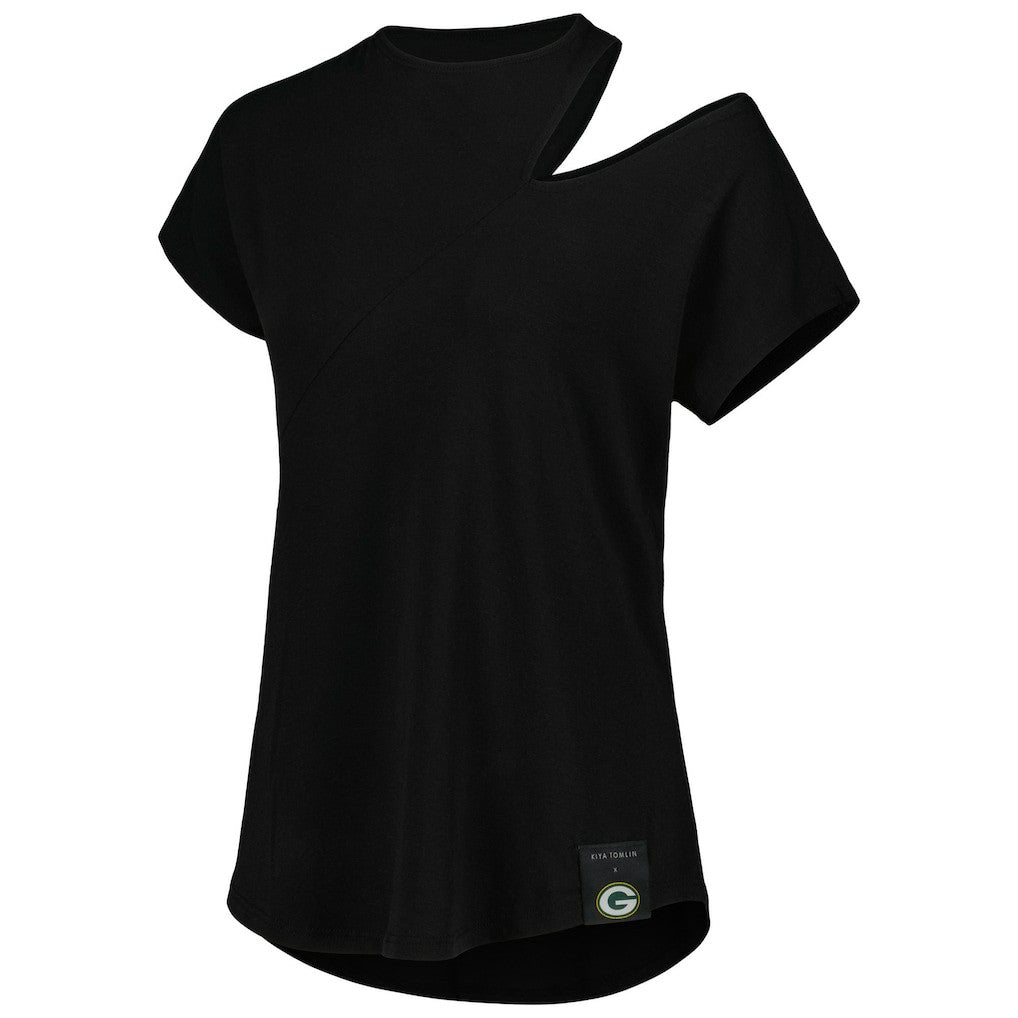 Green Bay Packers KIYA TOMLIN Women's Cut Out Tri-Blend Shirt - Black