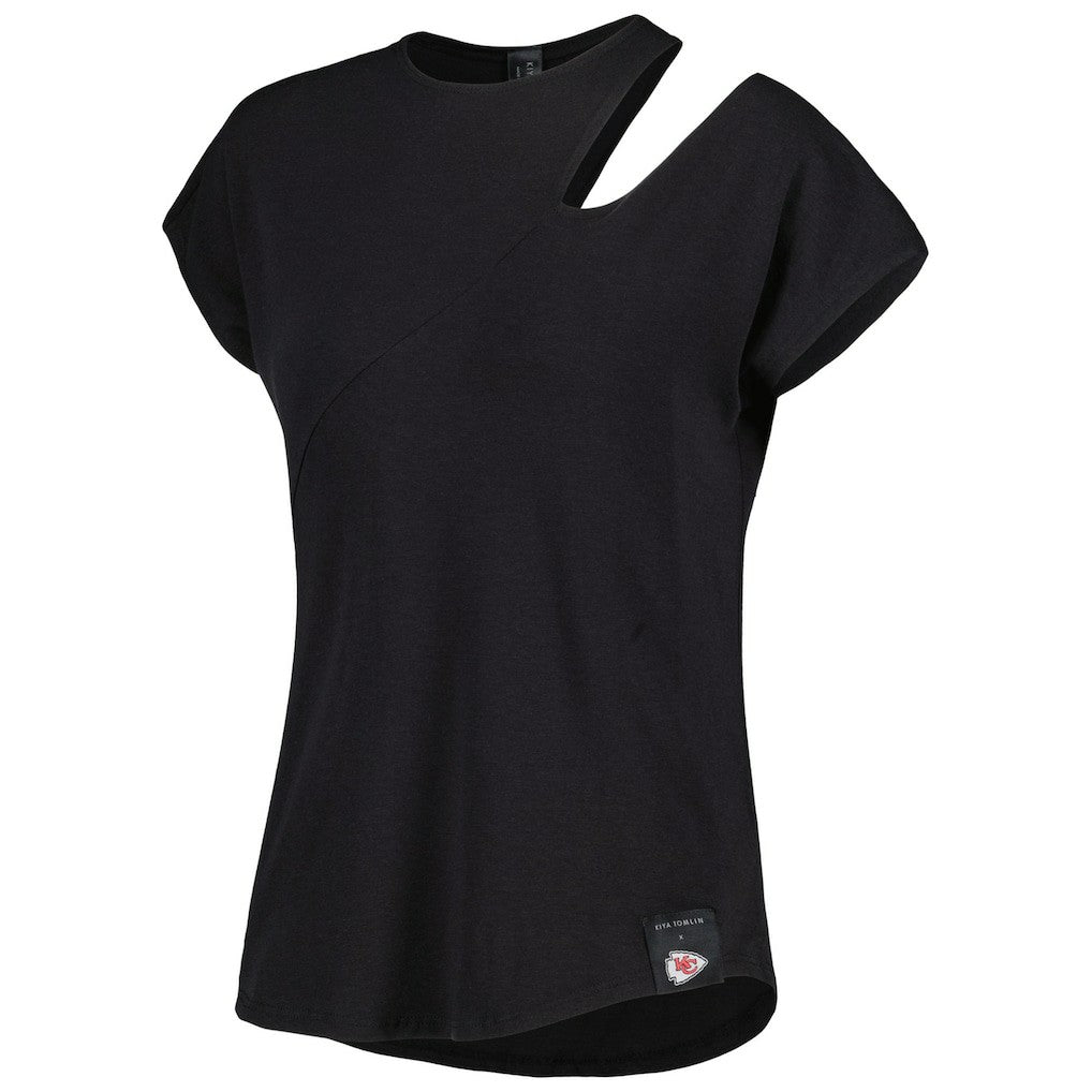 Kansas City Chiefs KIYA TOMLIN Women's Cut Out Tri-Blend Shirt - Black