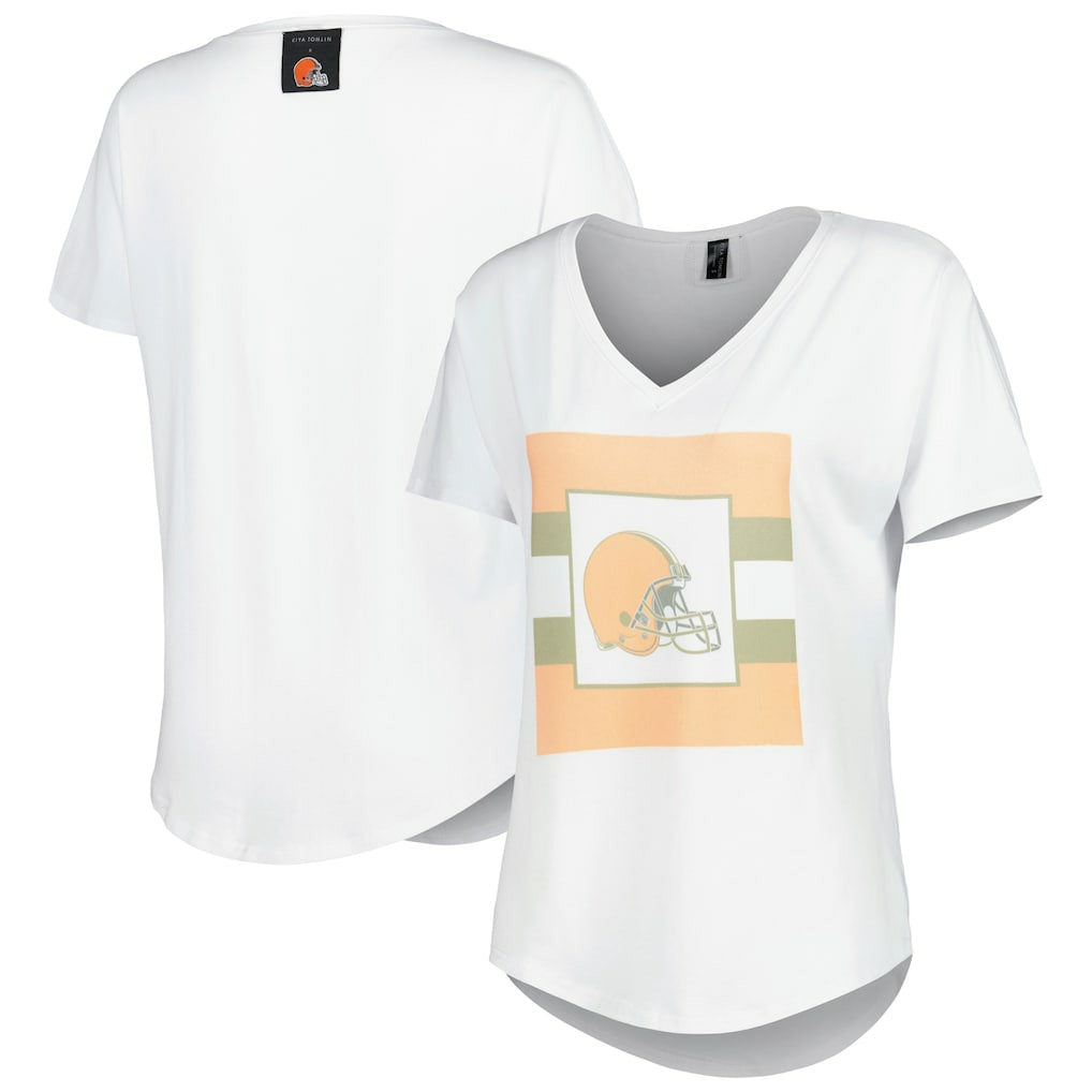 Cleveland Browns KIYA TOMLIN Women's Tri-Blend V-Neck T-Shirt - White T-shirts