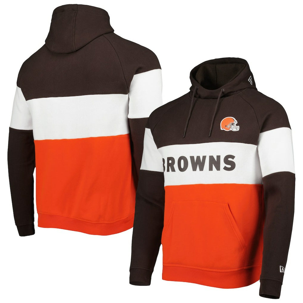 Cleveland Browns New Era Colorblock Current Pullover Hoodie - Orange Hoodies