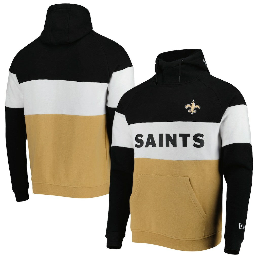 New Orleans Saints New Era Colorblock Current Pullover Hoodie - Gold/Black Hoodies