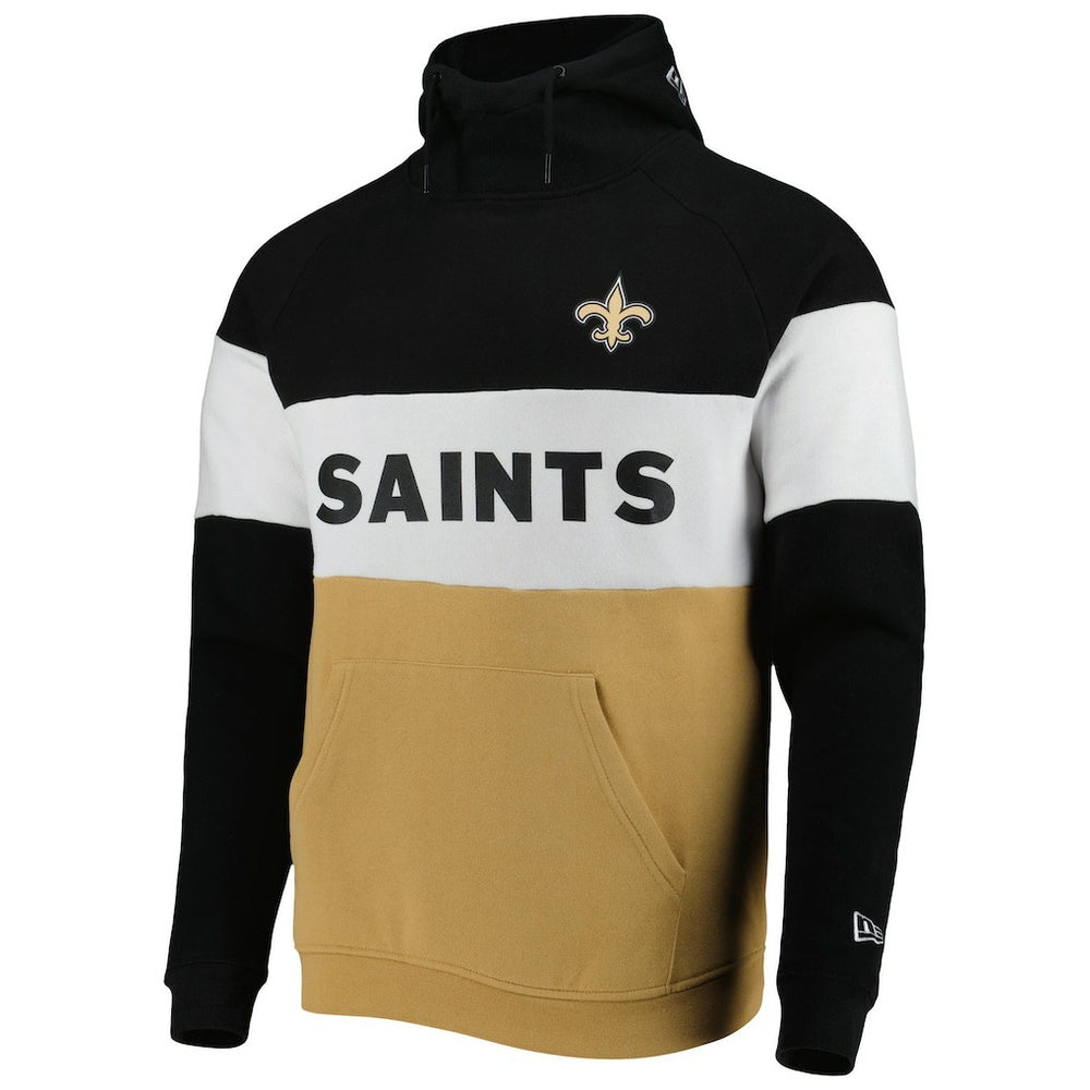 New Orleans Saints New Era Colorblock Current Pullover Hoodie - Gold/Black Hoodies