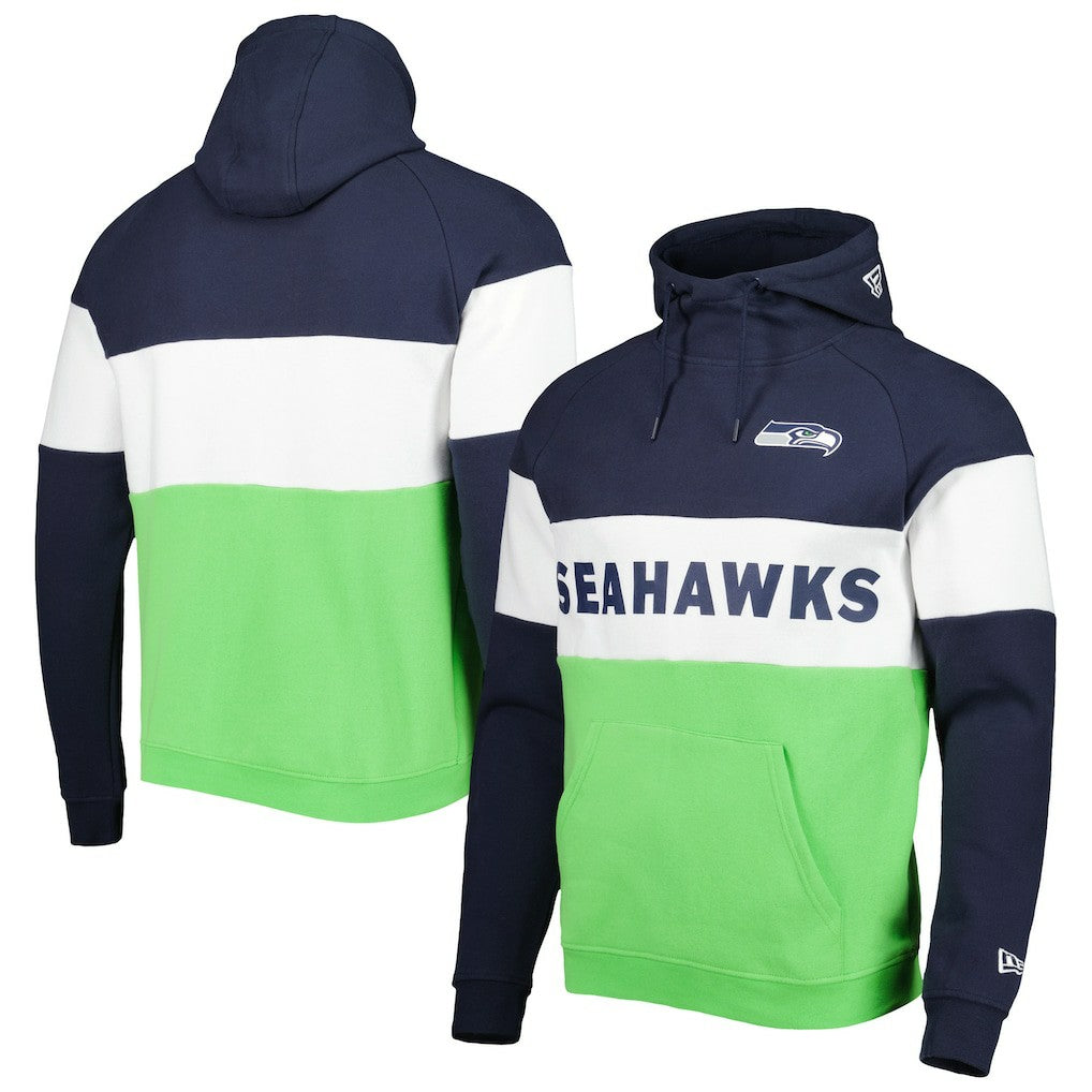 Seattle Seahawks New Era Colorblock Current Pullover Hoodie - Neon Green/College Navy Hoodies