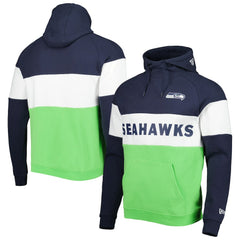 Seattle Seahawks New Era Colorblock Current Pullover Hoodie - Neon Green/College Navy Hoodies
