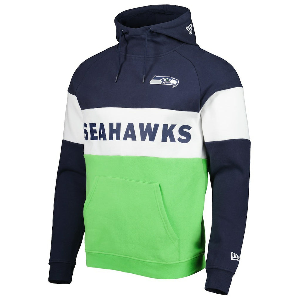 Seattle Seahawks New Era Colorblock Current Pullover Hoodie - Neon Green/College Navy Hoodies