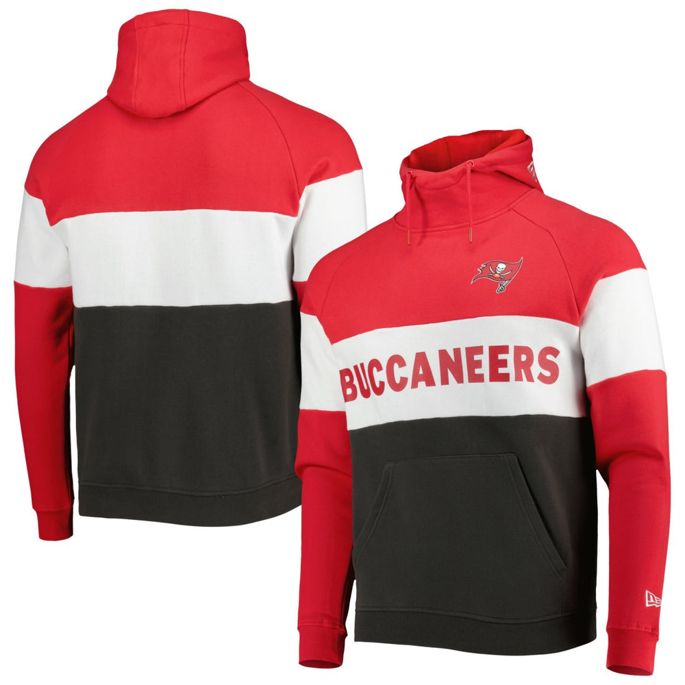 Tampa Bay Buccaneers New Era Colorblock Current Pullover Hoodie - Heather Charcoal/Red Hoodies