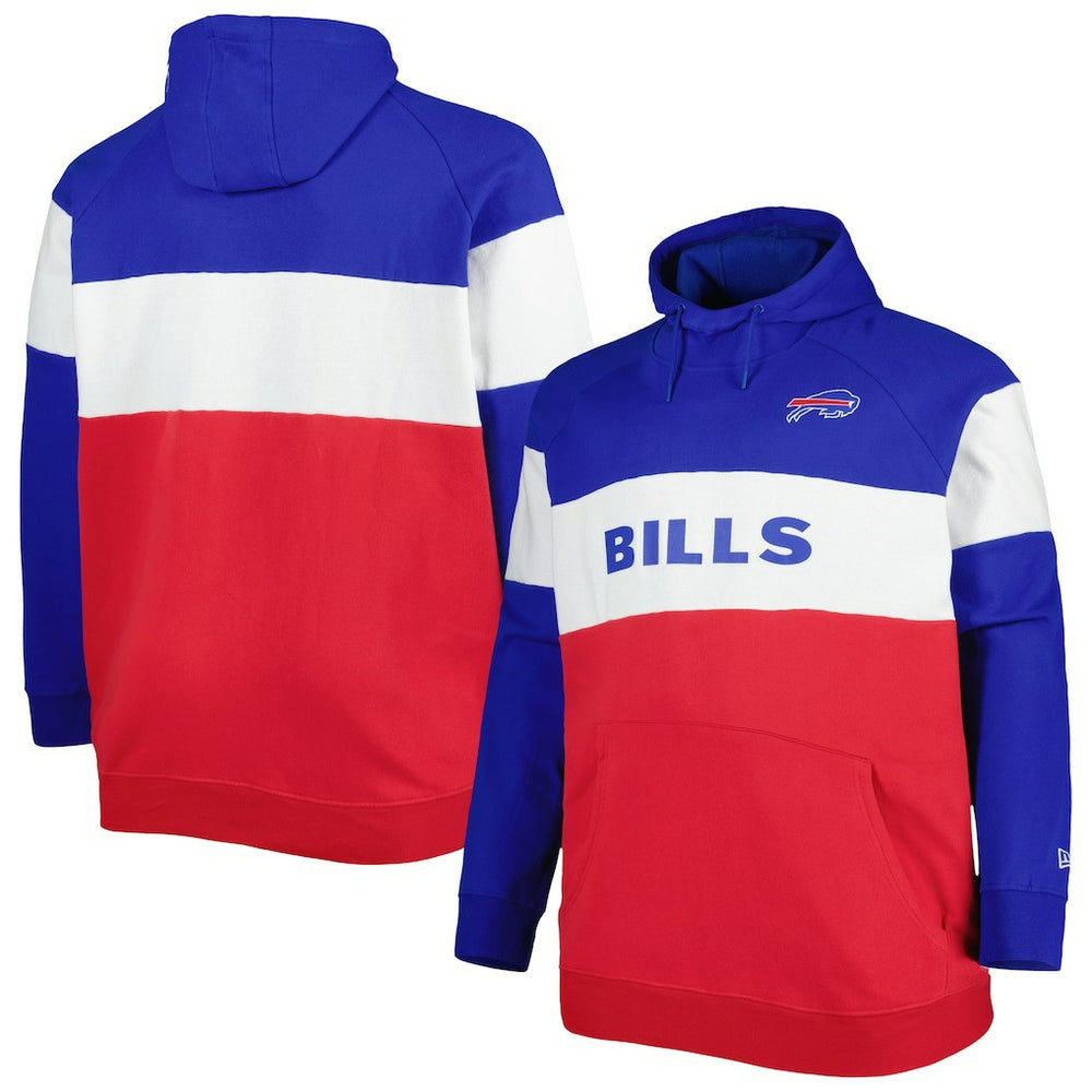 Buffalo Bills New Era Big & Tall Current Team Colorblock Fleece Raglan Pullover Hoodie - Royal/Red Hoodies