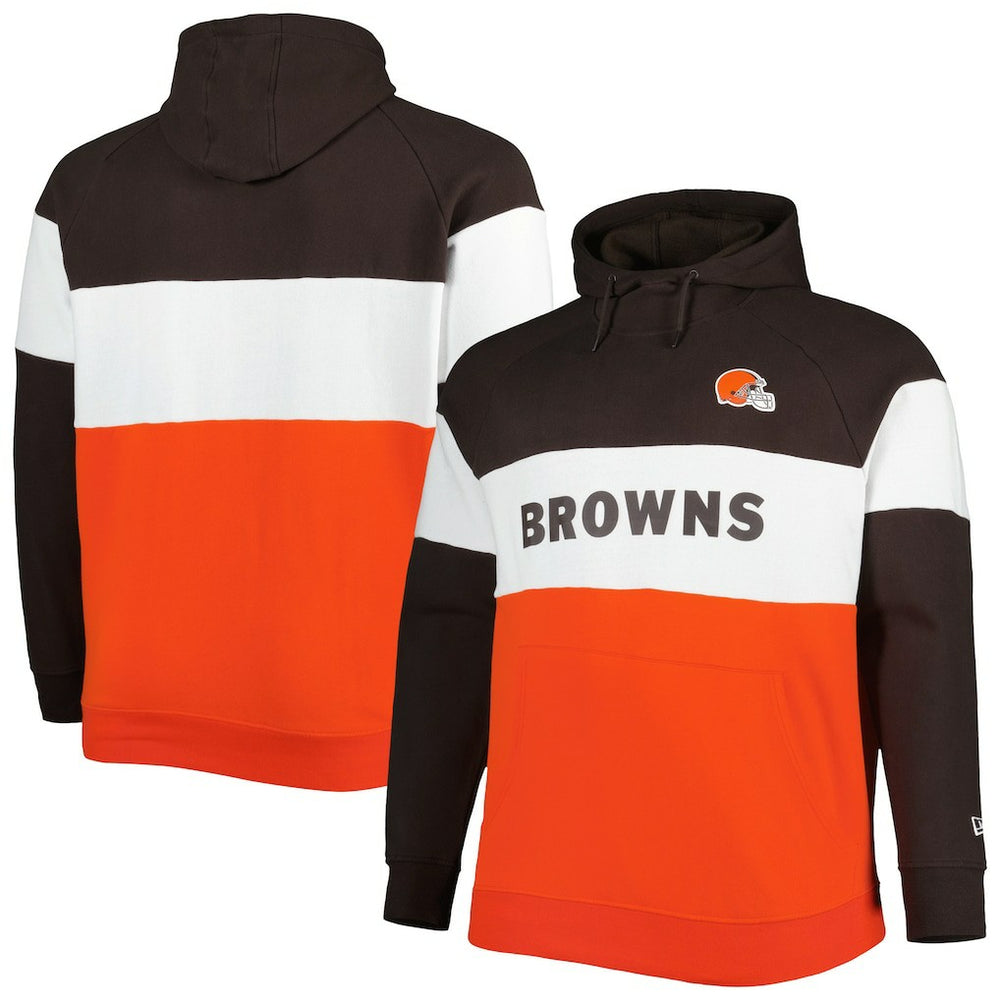 Cleveland Browns New Era Big & Tall Current Team Colorblock Fleece Raglan Pullover Hoodie - Brown/Orange Hoodies