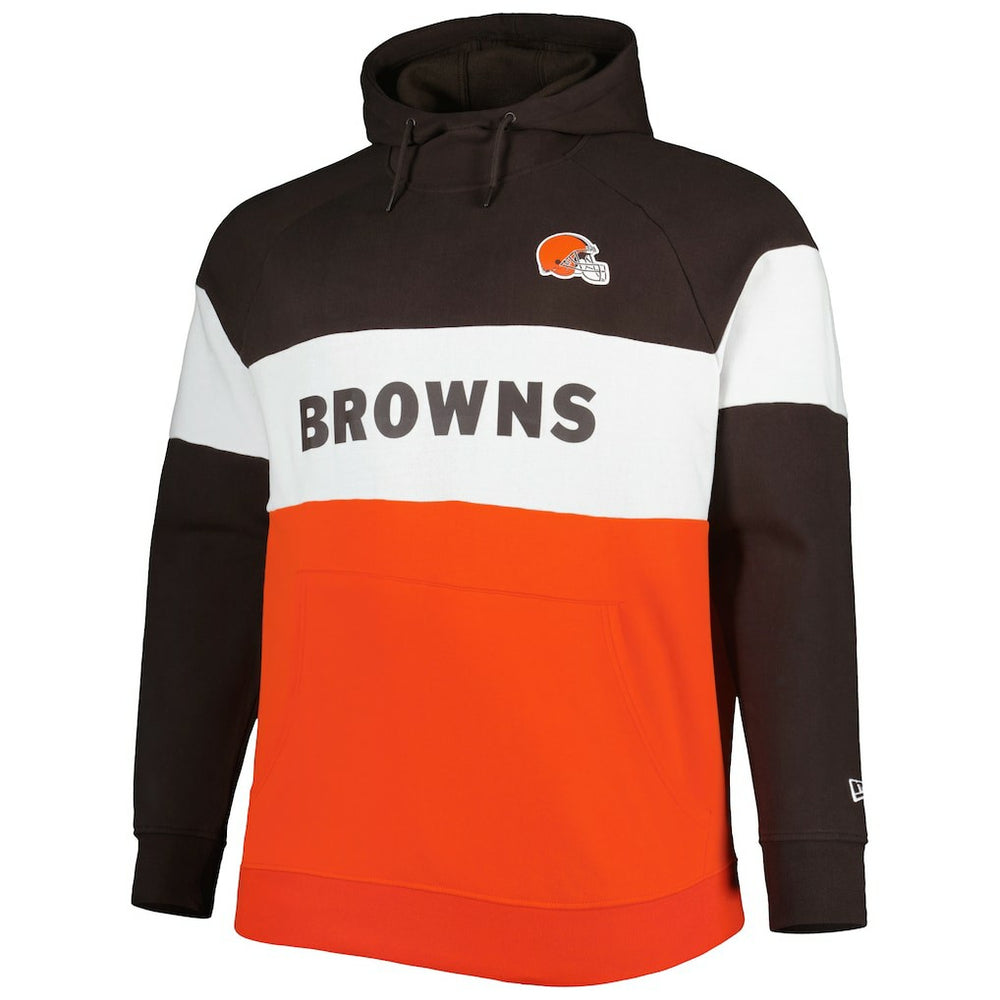 Cleveland Browns New Era Big & Tall Current Team Colorblock Fleece Raglan Pullover Hoodie - Brown/Orange Hoodies