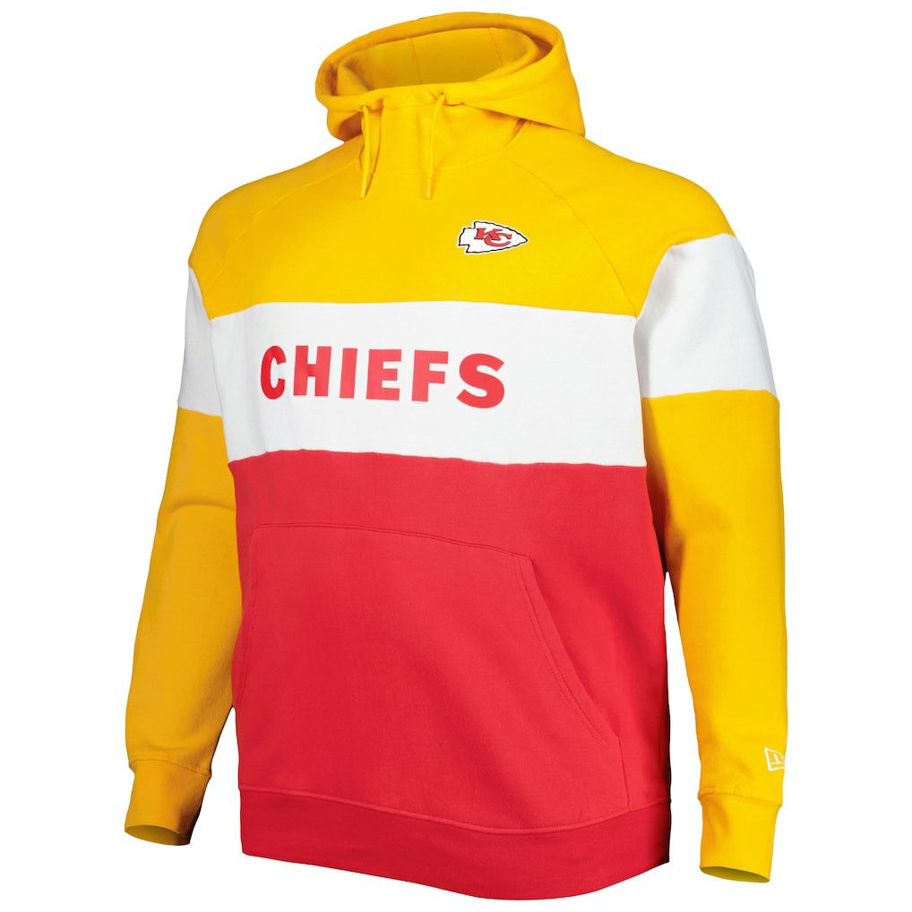 Kansas City Chiefs New Era Big & Tall Current Team Colorblock Fleece Raglan Pullover Hoodie - Gold/Red Hoodies