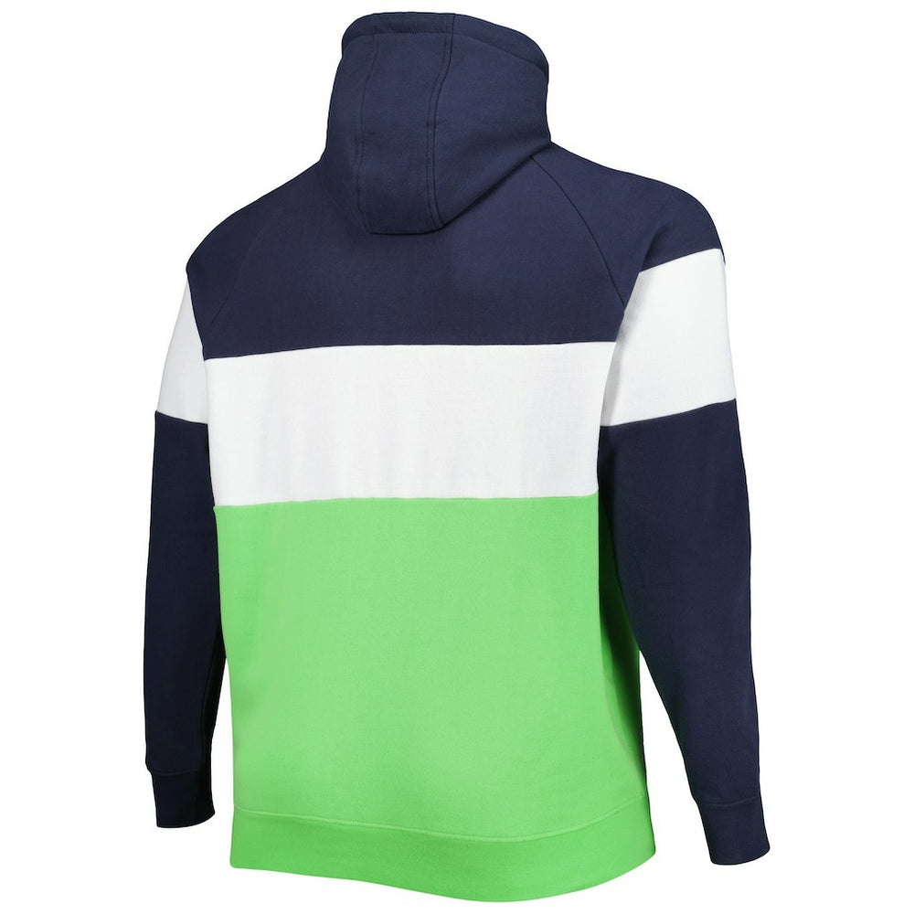 Seattle Seahawks New Era Big & Tall Current Team Colorblock Fleece Raglan Pullover Hoodie - College Navy/Neon Green Hoodies