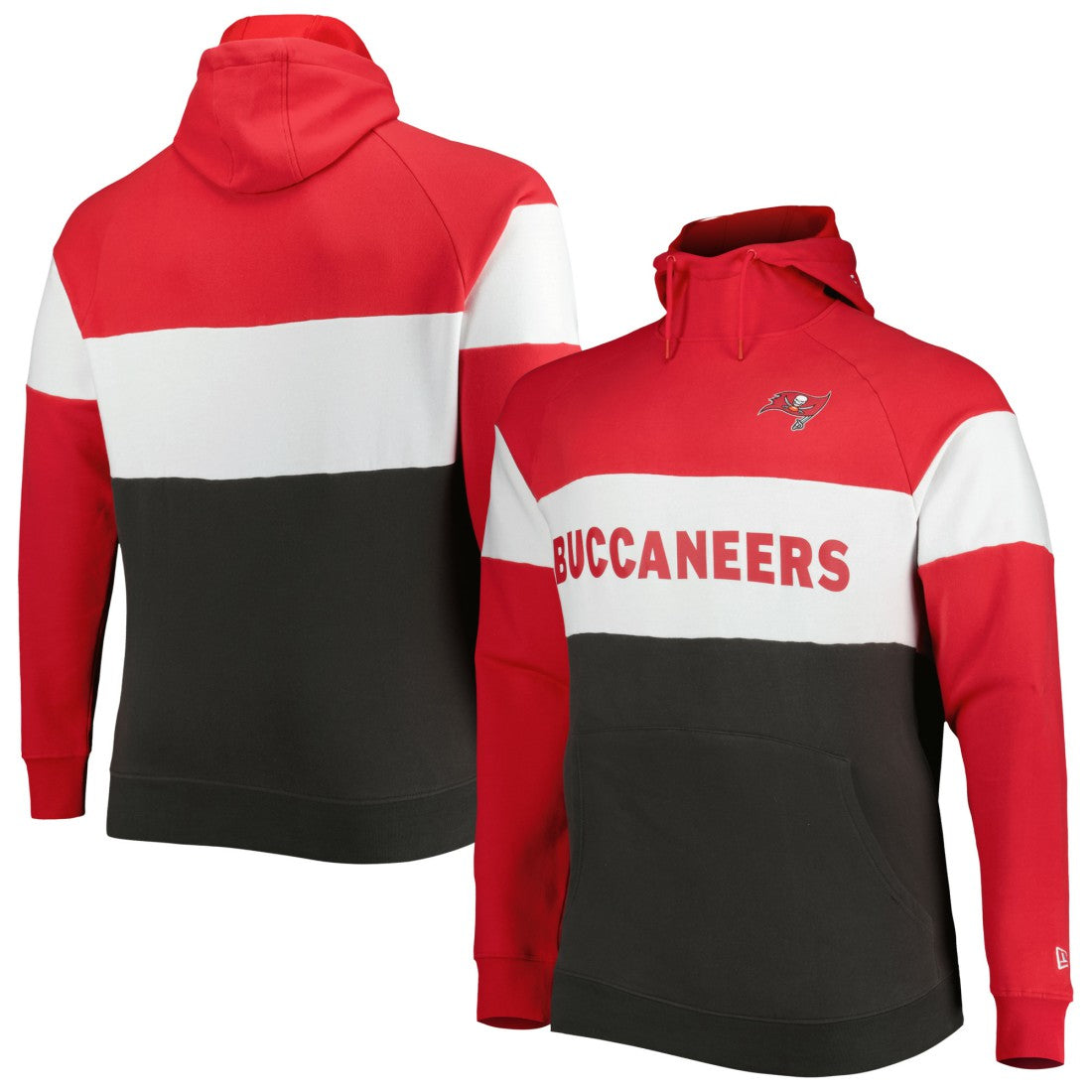 Tampa Bay Buccaneers New Era Big & Tall Current Colorblock Raglan Fleece Pullover Hoodie - Heather Charcoal/Black Hoodies
