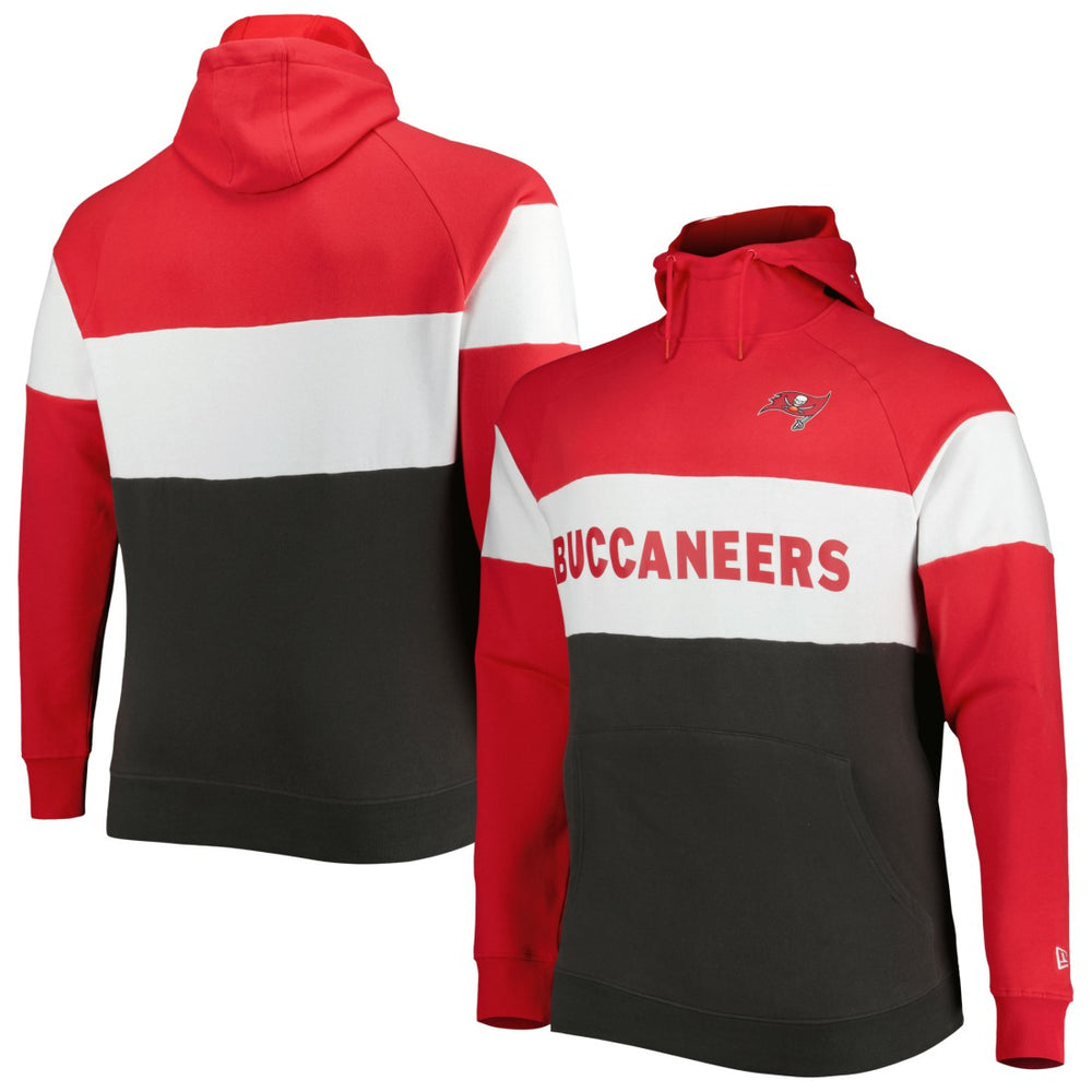 Tampa Bay Buccaneers New Era Big & Tall Current Colorblock Raglan Fleece Pullover Hoodie - Heather Charcoal/Black Hoodies