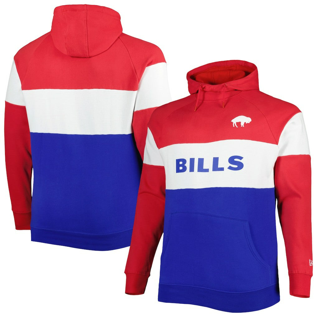 Buffalo Bills New Era Big & Tall Throwback Colorblock Fleece Raglan Pullover Hoodie - Red/Royal Hoodies
