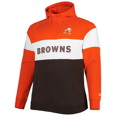Cleveland Browns New Era Big & Tall Throwback Colorblock Fleece Raglan Pullover Hoodie - Orange/Brown Hoodies