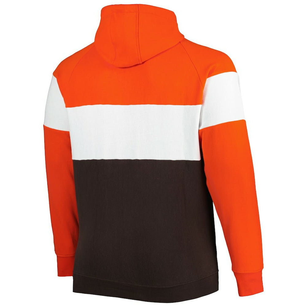 Cleveland Browns New Era Big & Tall Throwback Colorblock Fleece Raglan Pullover Hoodie - Orange/Brown Hoodies