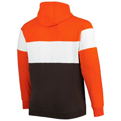 Cleveland Browns New Era Big & Tall Throwback Colorblock Fleece Raglan Pullover Hoodie - Orange/Brown Hoodies