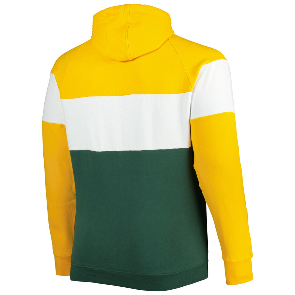 Green Bay Packers New Era Big & Tall Throwback Colorblock Fleece Raglan Pullover Hoodie - Gold/Green Hoodies