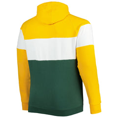 Green Bay Packers New Era Big & Tall Throwback Colorblock Fleece Raglan Pullover Hoodie - Gold/Green Hoodies