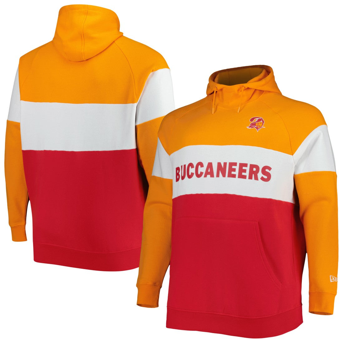 Tampa Bay Buccaneers New Era Big & Tall Throwback Colorblock Fleece Raglan Pullover Hoodie - Orange/Red Hoodies
