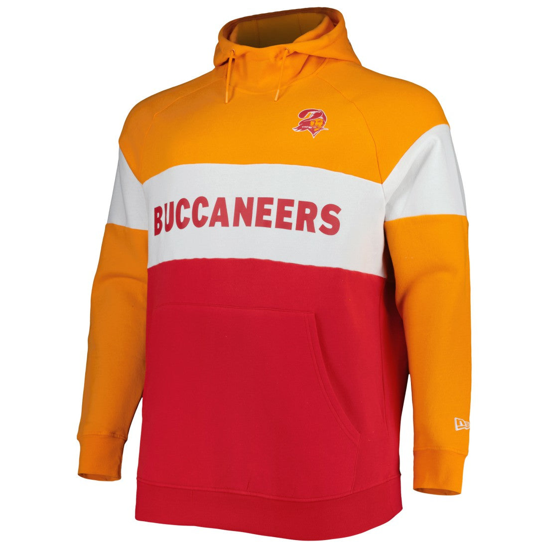 Tampa Bay Buccaneers New Era Big & Tall Throwback Colorblock Fleece Raglan Pullover Hoodie - Orange/Red Hoodies