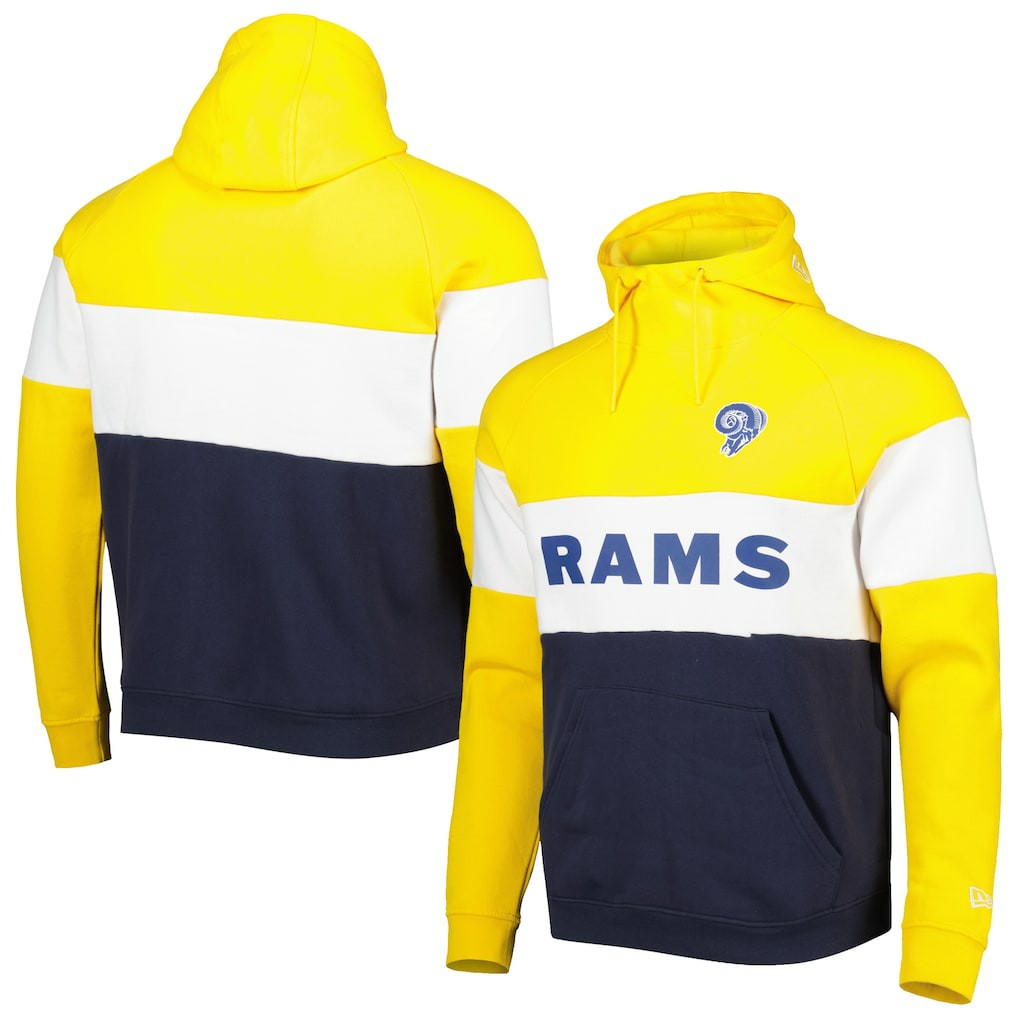Los Angeles Rams New Era Colorblock Throwback Pullover Hoodie - Navy/Gold Hoodies