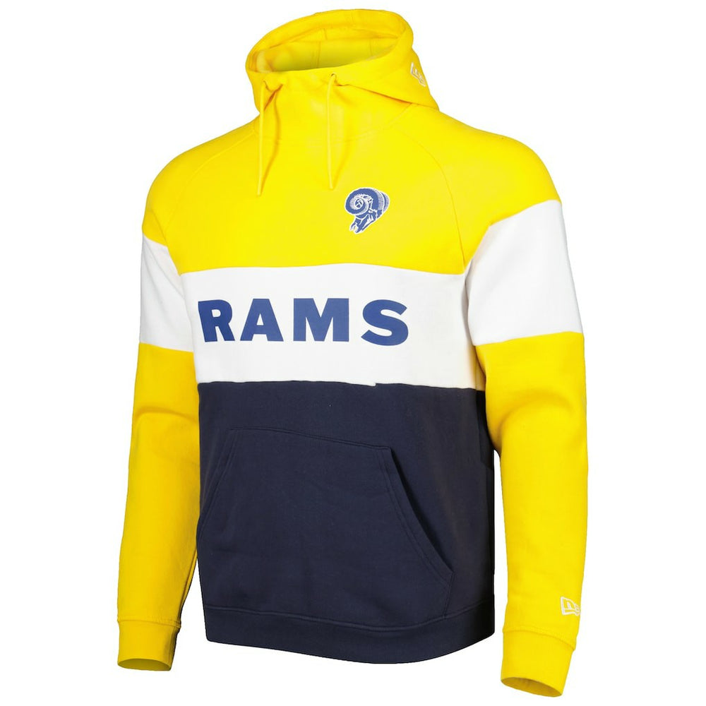 Los Angeles Rams New Era Colorblock Throwback Pullover Hoodie - Navy/Gold Hoodies