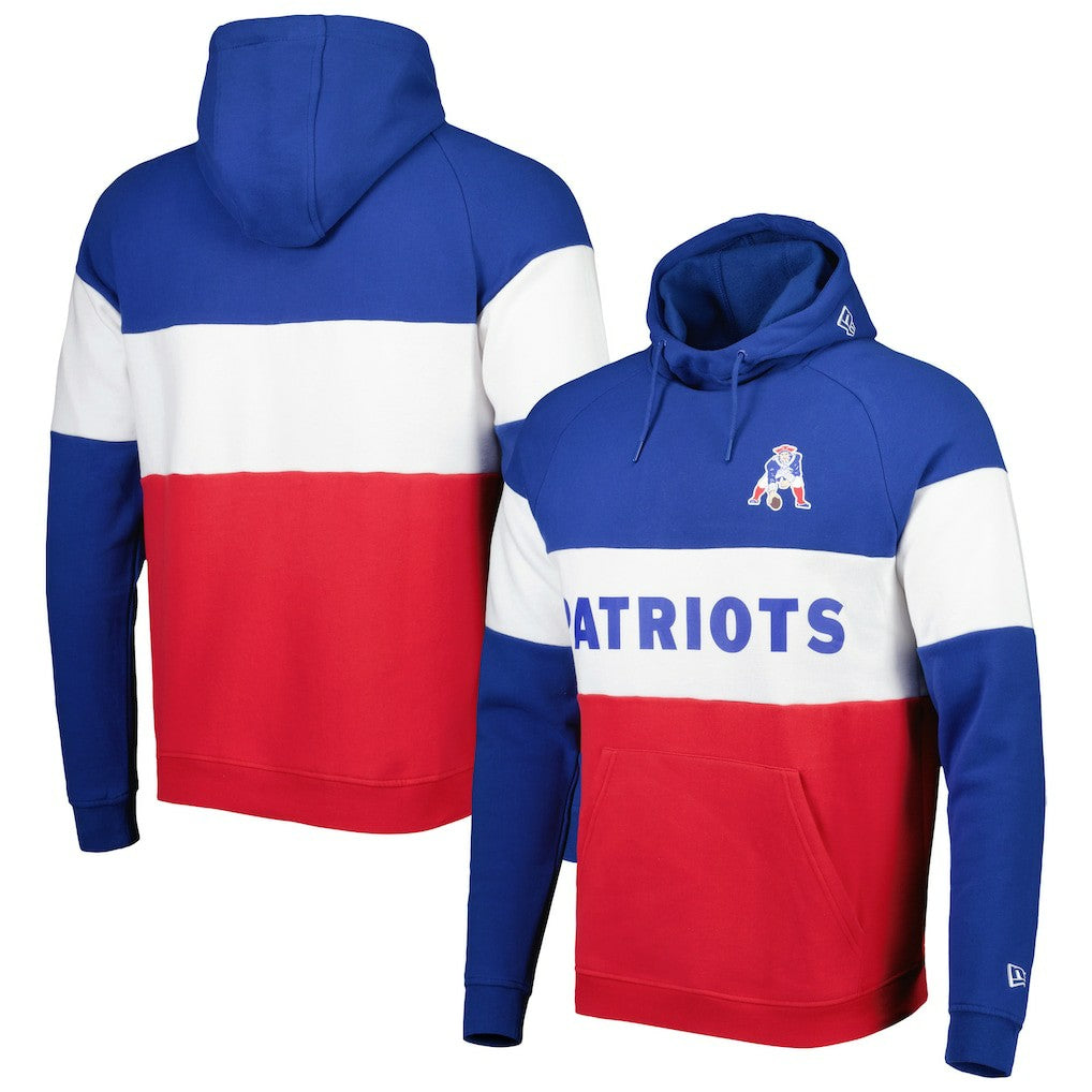 New England Patriots New Era Colorblock Throwback Pullover Hoodie - Red/Royal Hoodies