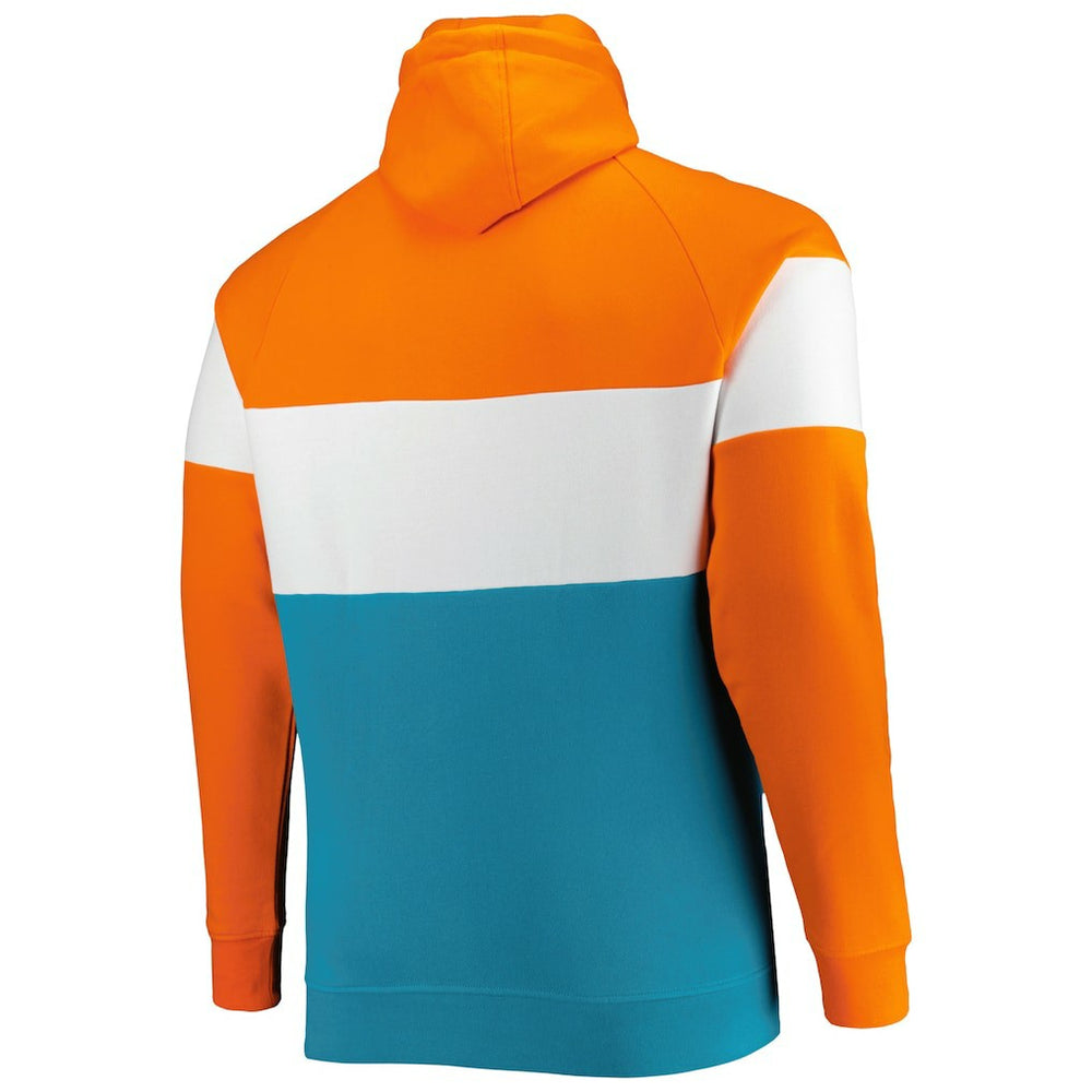 Miami Dolphins New Era Big & Tall Throwback Colorblock Raglan Pullover Hoodie - Aqua Hoodies