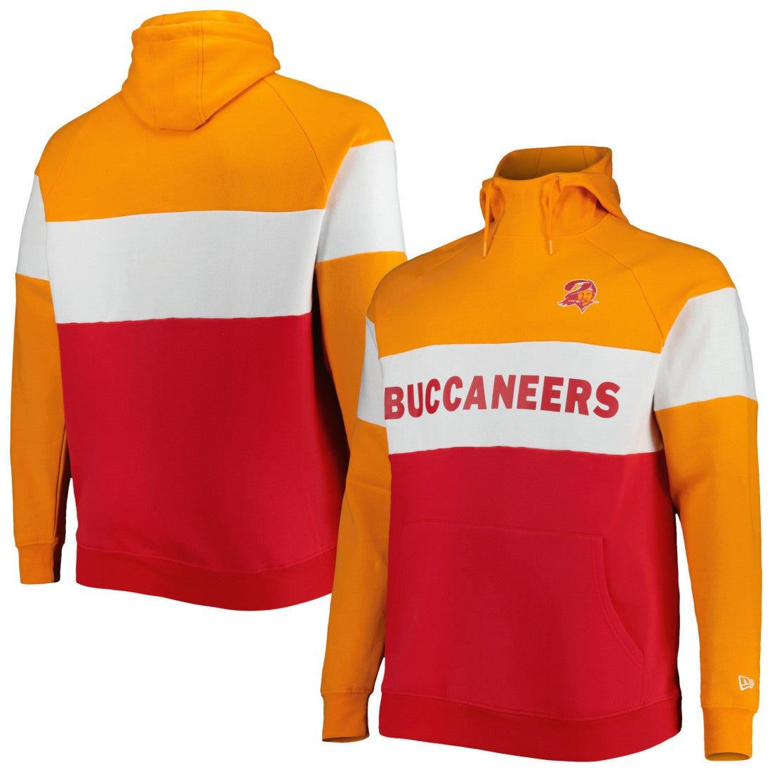 Tampa Bay Buccaneers New Era Big & Tall Throwback Colorblock Raglan Pullover Hoodie - Red Hoodies