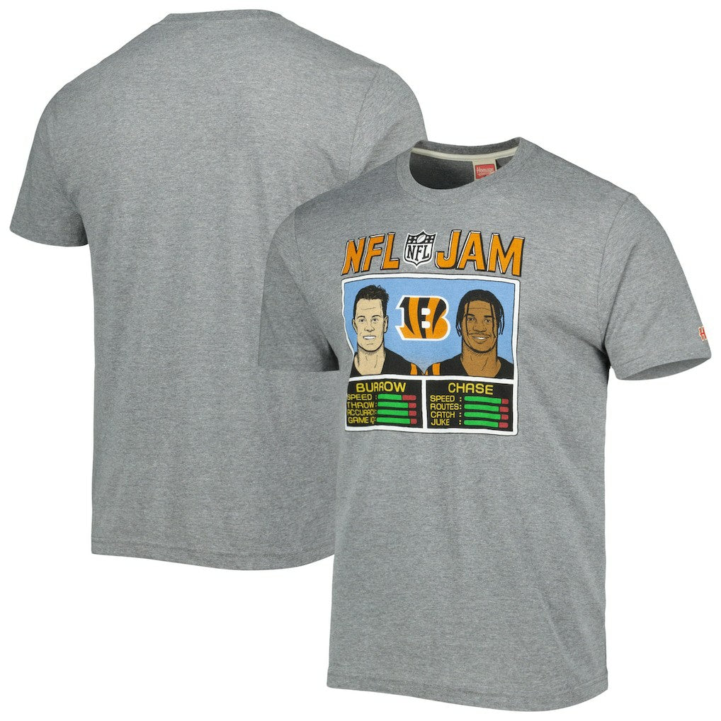 Ja'Marr Chase & Joe Burrow Cincinnati Bengals Homage Unisex NFL Jam Tri-Blend T-Shirt - Heather Gray T-shirts