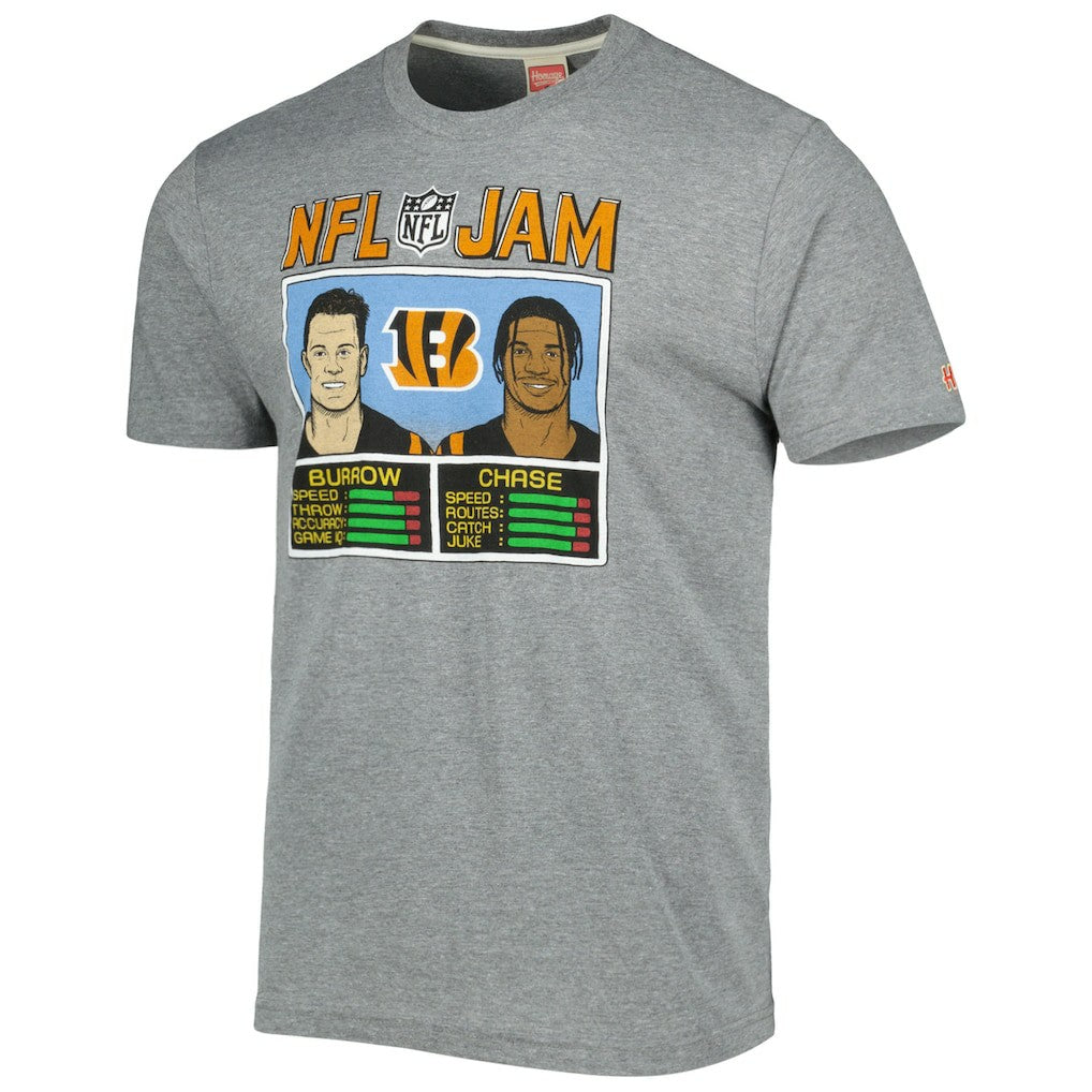 Ja'Marr Chase & Joe Burrow Cincinnati Bengals Homage Unisex NFL Jam Tri-Blend T-Shirt - Heather Gray T-shirts