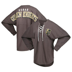 Vegas Golden Knights Fanatics Women's Spirit Lace-Up V-Neck Long Sleeve Jersey T-Shirt - Charcoal | US 4974038