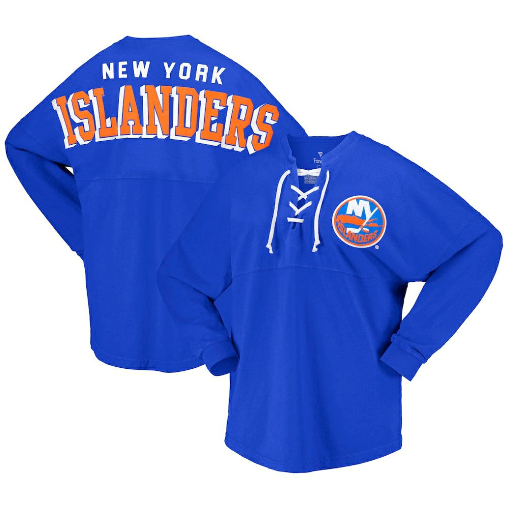 New York Islanders Fanatics Women's Spirit Lace-Up V-Neck Long Sleeve Jersey T-Shirt - Royal | US 4974046