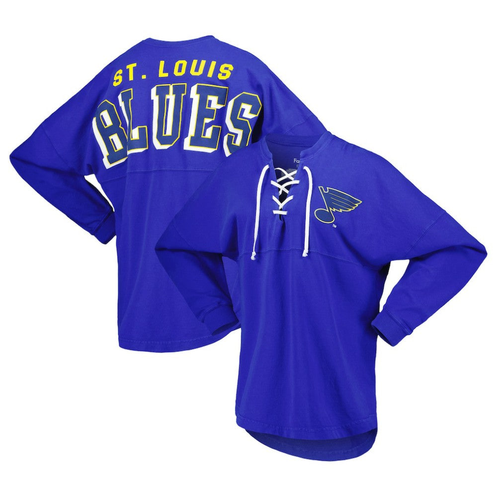 St. Louis Blues Fanatics Women's Spirit Lace-Up V-Neck Long Sleeve Jersey T-Shirt - Blue | US 4974048