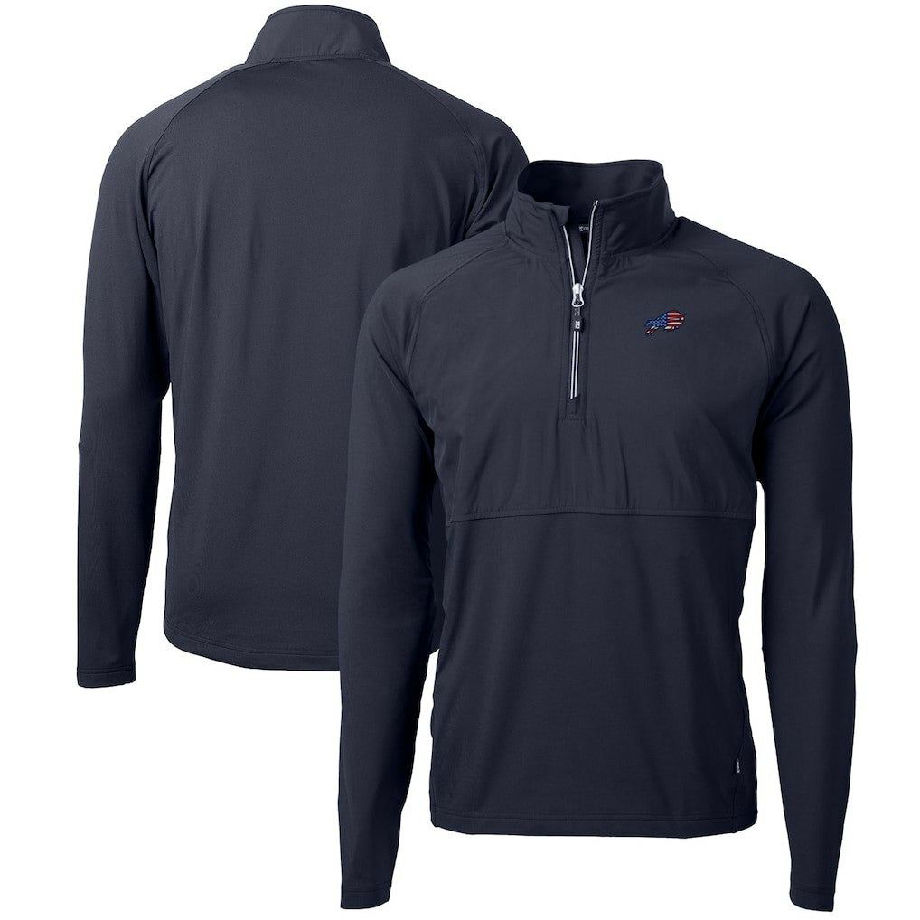Buffalo Bills Cutter & Buck Adapt Eco Knit Hybrid Recycled Quarter-Zip Pullover Top - Navy Pullover