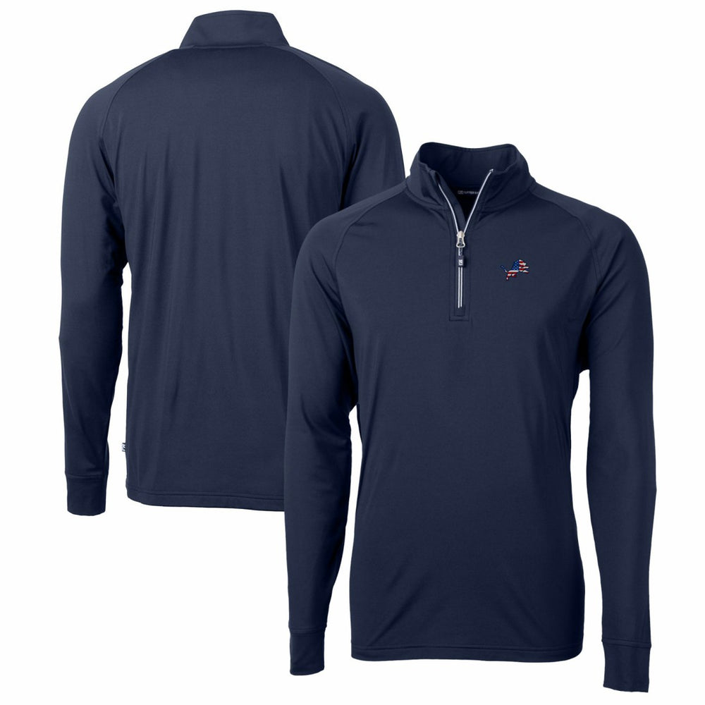 Detroit Lions Cutter & Buck Big & Tall Adapt Eco Knit Stretch Recycled Quarter-Zip Pullover Top - Navy Pullover