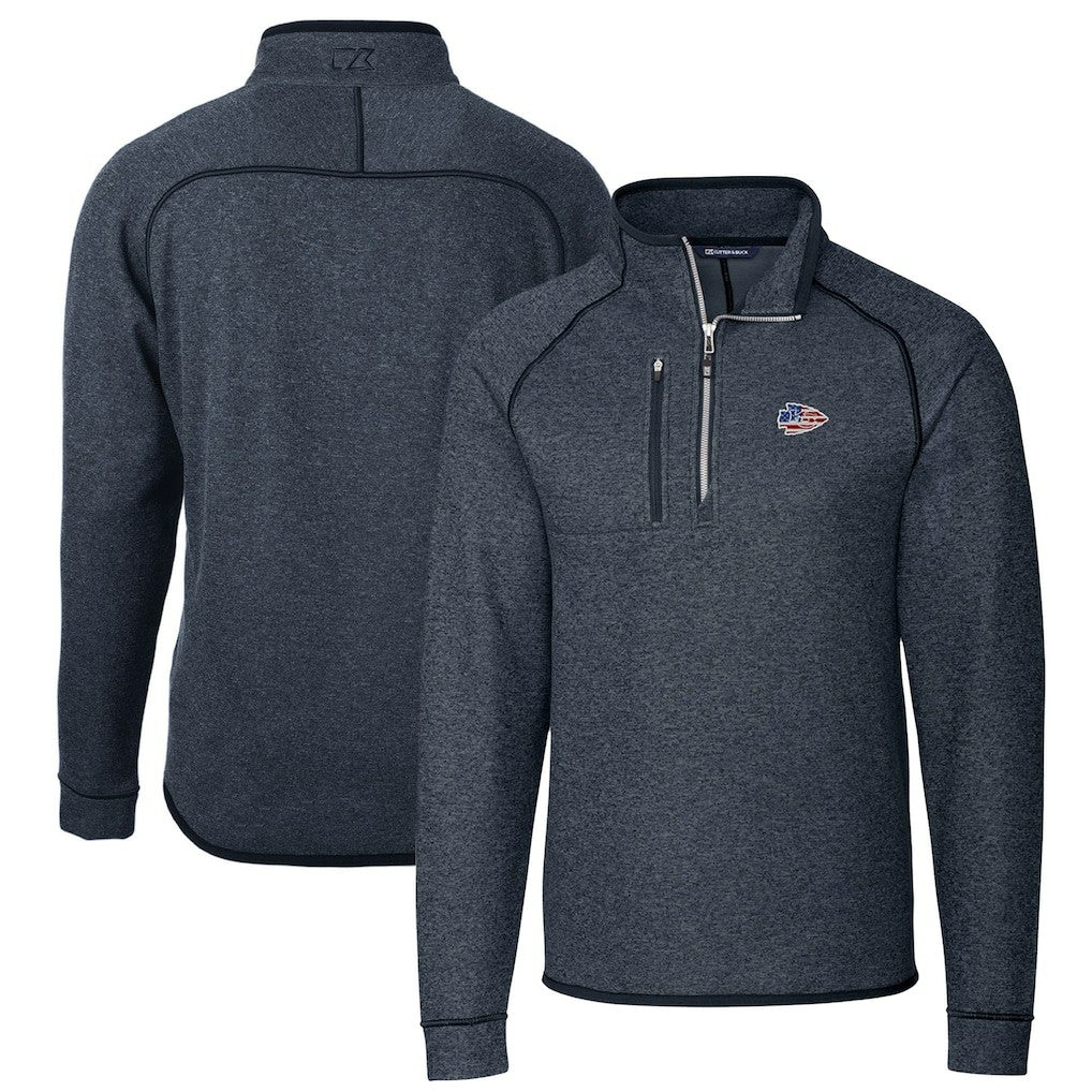 Kansas City Chiefs Cutter & Buck Big & Tall Mainsail Sweater Knit Half-Zip Pullover Jacket - Heathered Navy Pullover