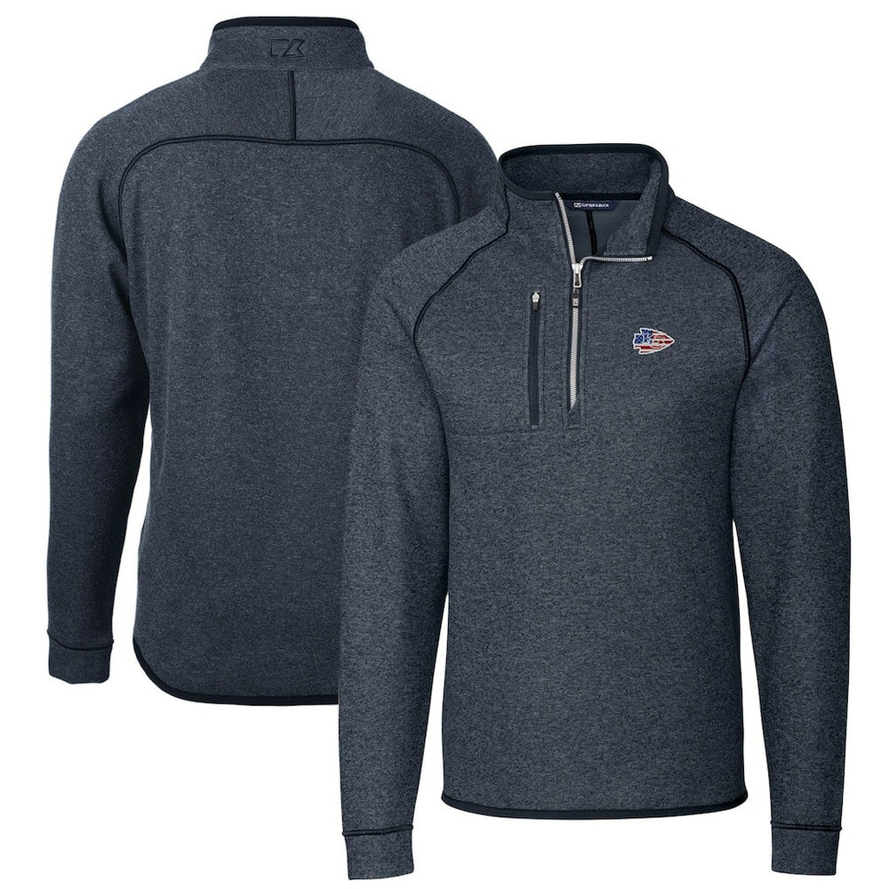 Kansas City Chiefs Cutter & Buck Big & Tall Mainsail Sweater Knit Half-Zip Pullover Jacket - Heathered Navy Pullover