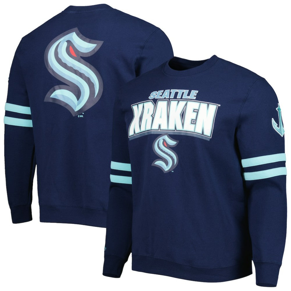 Seattle Kraken Mitchell & Ness Allover Logo Pullover Sweatshirt - Deep Sea Blue | US 4980601