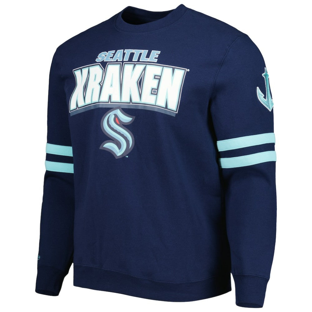 Seattle Kraken Mitchell & Ness Allover Logo Pullover Sweatshirt - Deep Sea Blue | US 4980601