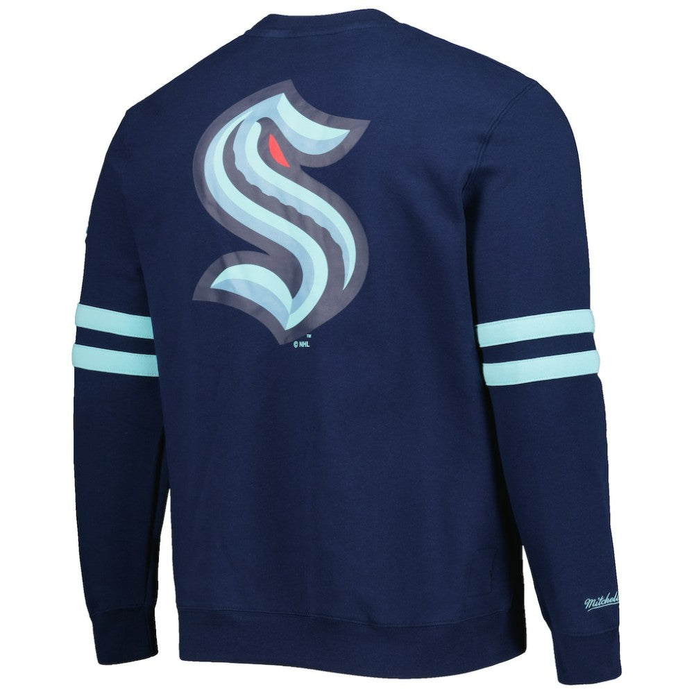 Seattle Kraken Mitchell & Ness Allover Logo Pullover Sweatshirt - Deep Sea Blue | US 4980601