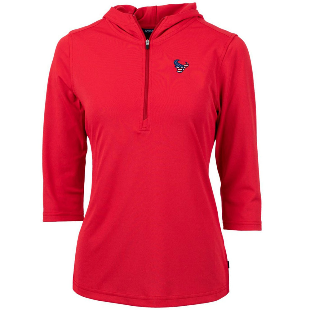 Houston Texans Cutter & Buck Women's Virtue Eco Pique 3/4 Sleeve Half-Zip Pullover Hoodie - Red Hoodies